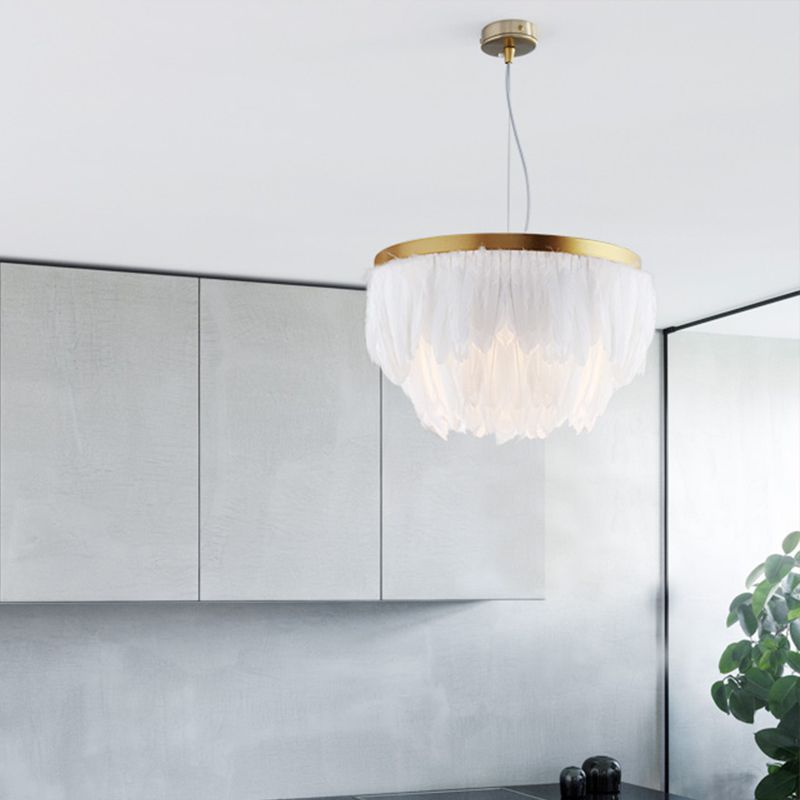 Kit di luce sospesa a strati postmoderna piuma 1 sala da pranzo a testa ciondolo in bianco/blu