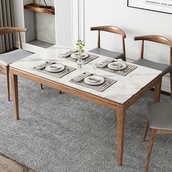 Mesa rectangular con tapa de piedra sinterizada en mesa moderna medieval blanca con 4 patas