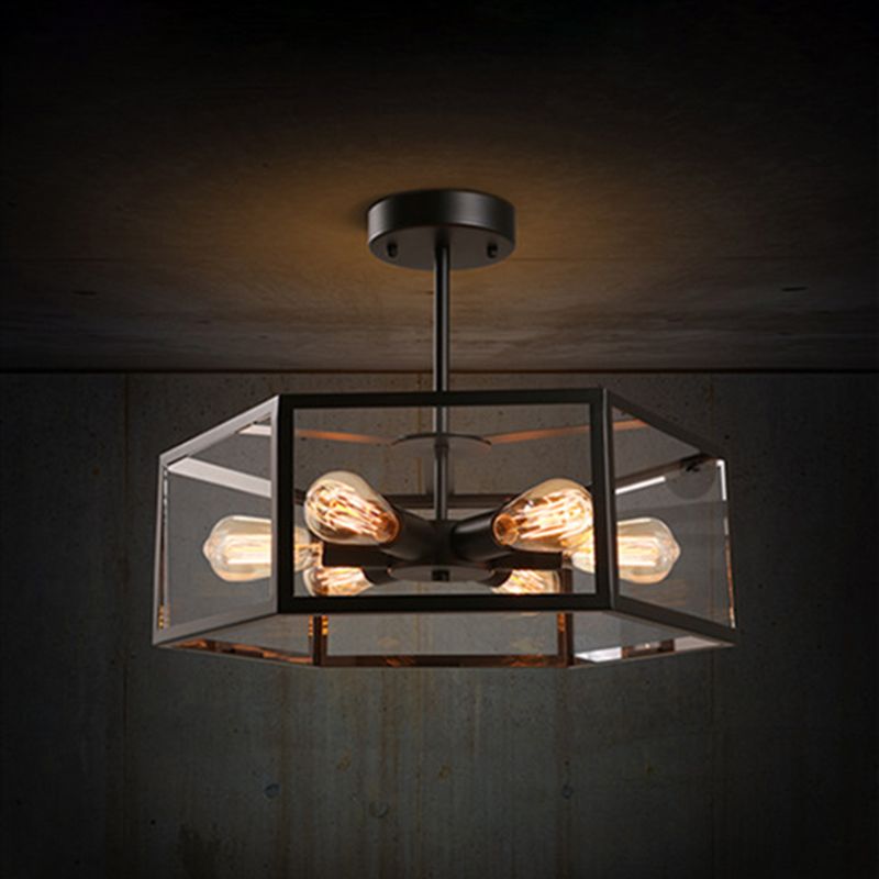 Retro industriële stijl geometrische semi -spoeling mount licht 6 lichten metalen plafond spoeling mount voor bar