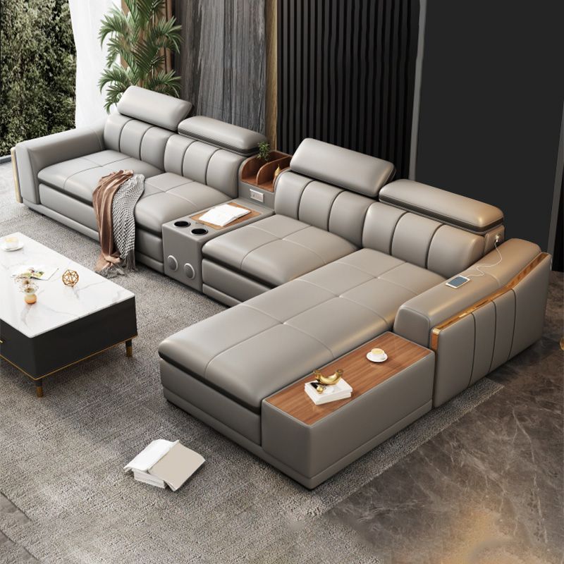 Scandinavian Light-grey High Back Sloped Arm Sectional with Wear-resisting