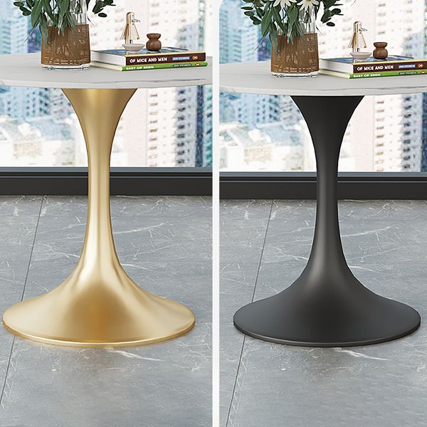 Round Tulip Base Luxury Dining Table White Tone Fixed Table with Sintered Stone