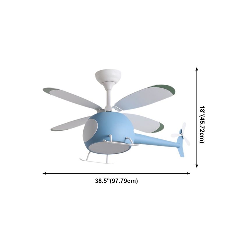 Childrens Airplane Pendant Fan Lighting Metal Bedroom LED Semi Flush Mounted Lamp