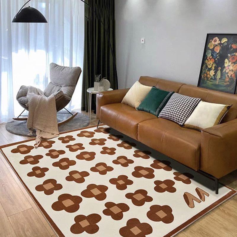 Simple Pastoral Flower Carpet Machine Washable Rug Anti-Slip Stain Resistant Rug for Home