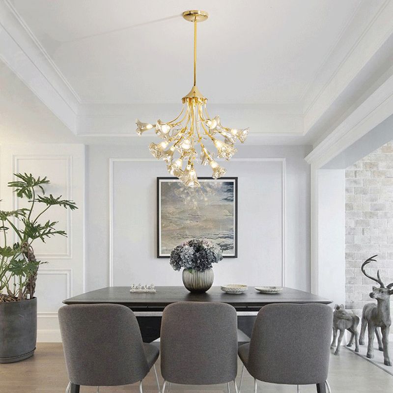 Crystal Branch Hanging Chandelier Modernist 16 Bulbs Gold Pendant Light Kit for Dining Room