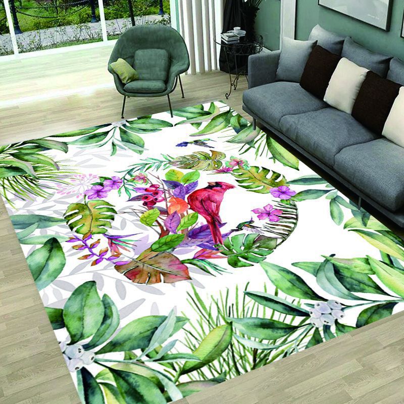 Stijlvolle groene vloerkleed Plant Patroon Polyester Area Tapijt Anti-slip Easy Care Tapijt voor huisdecoratie