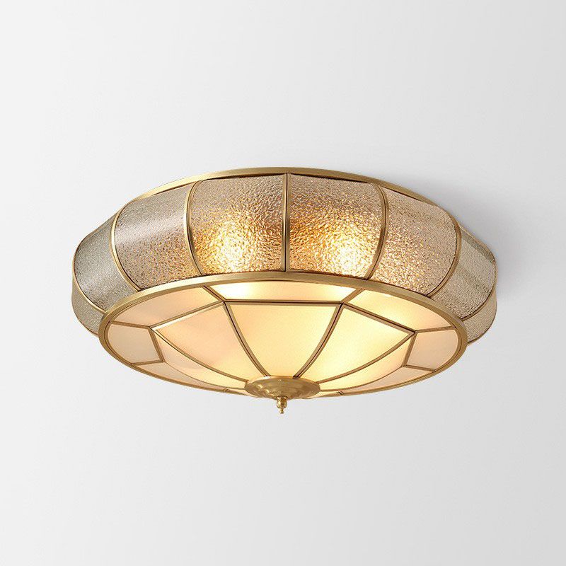 Water Glass Flush Mounted Light Vintage Brass Round Bedroom Ceiling Light Fixture