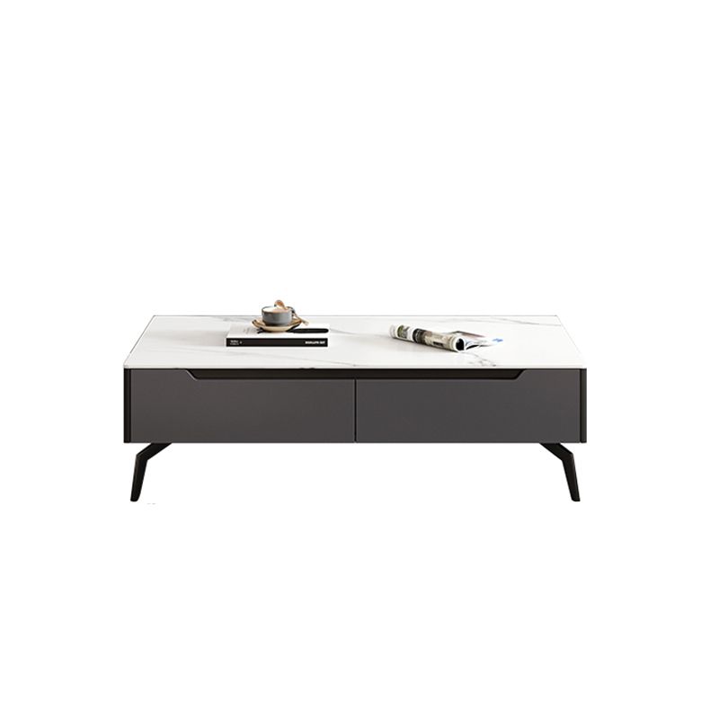 Rectangular Slate Top Coffee Table with 4 Drawers Metal 4 Legs Cocktail Table