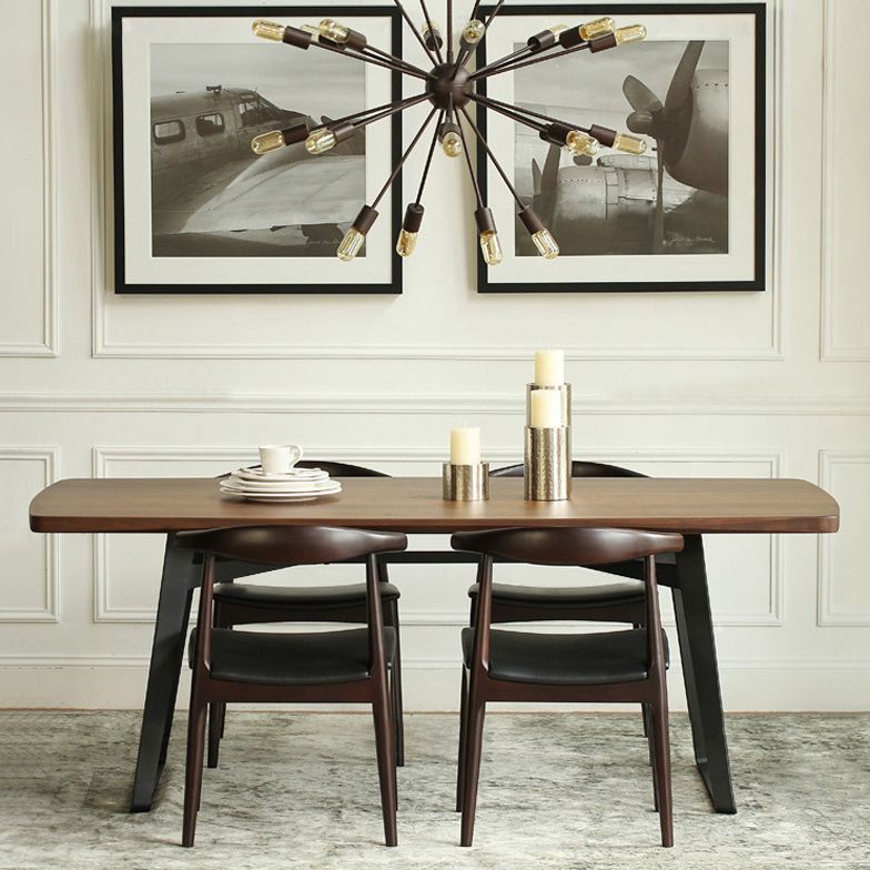 Solid Wood Top Dining Table Traditional Luxury  Rectangle Table with Sled Base