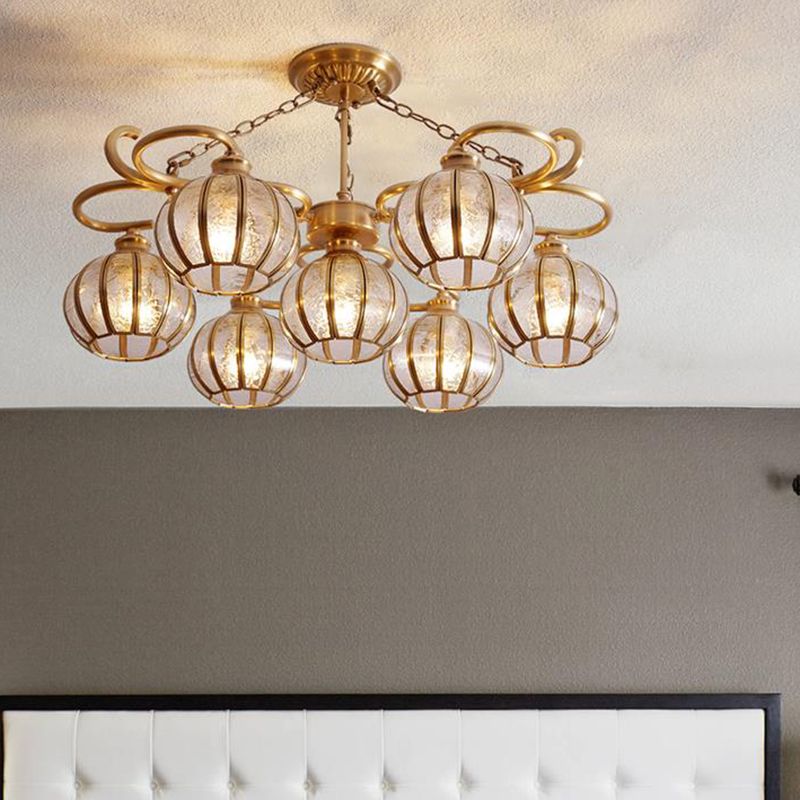 7 teste Globe semi -filo Light tradizionale tradizionale lampada montata in vetro glassata