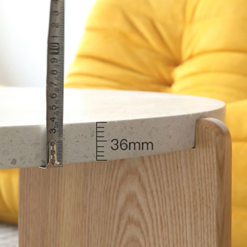 Round Terrazzo 1 Single Coffee Table Modern Style Wooden 3 Legs Cocktail Table