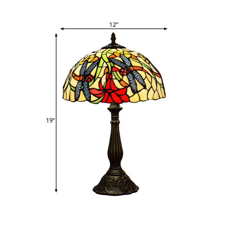 Lampada da draghi e floro tavolino in vetro colorato tiffany 1 ombreggiatore in bronzo