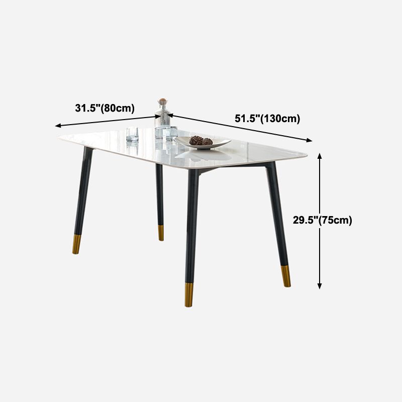 Rectángulo 4 patas mesa de lujo tono blanco mesa fija de piedra sinterizada