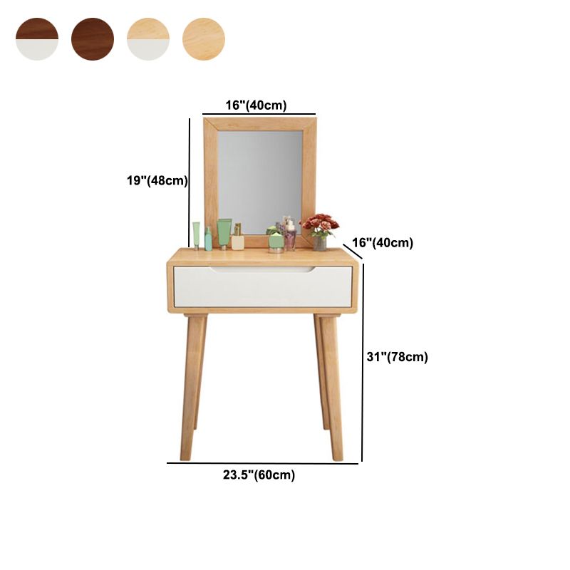 Scandinavian Solid Wood Vanity Dressing Table  with Mirror, 30.7" Tall