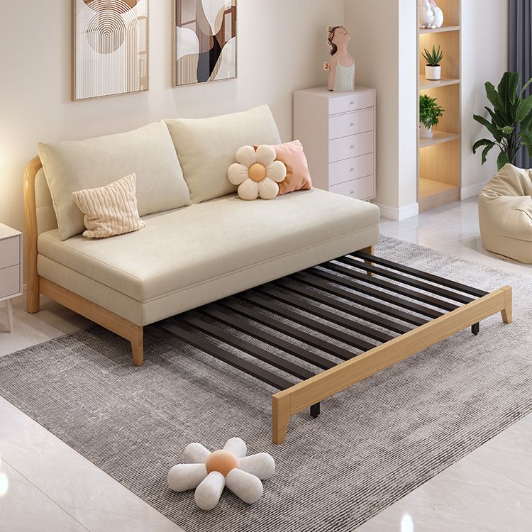 37.4" Wide Futon Sofa Bed with Upholstered Foldable Wood Contemporary Beige