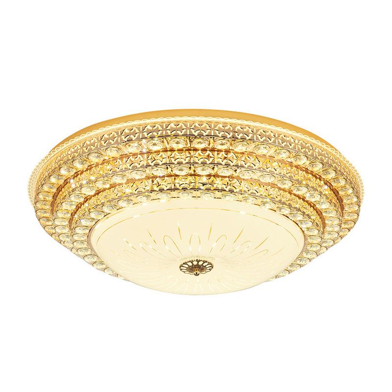 Modern Fashionable Circular LED Ceiling Light Crystal Indoor Flush Mount with Glass Shade