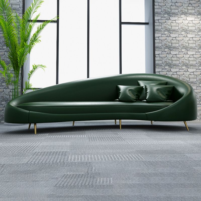 Modern Faux Leather Curved Sofa with Sloped Arms for Living Room