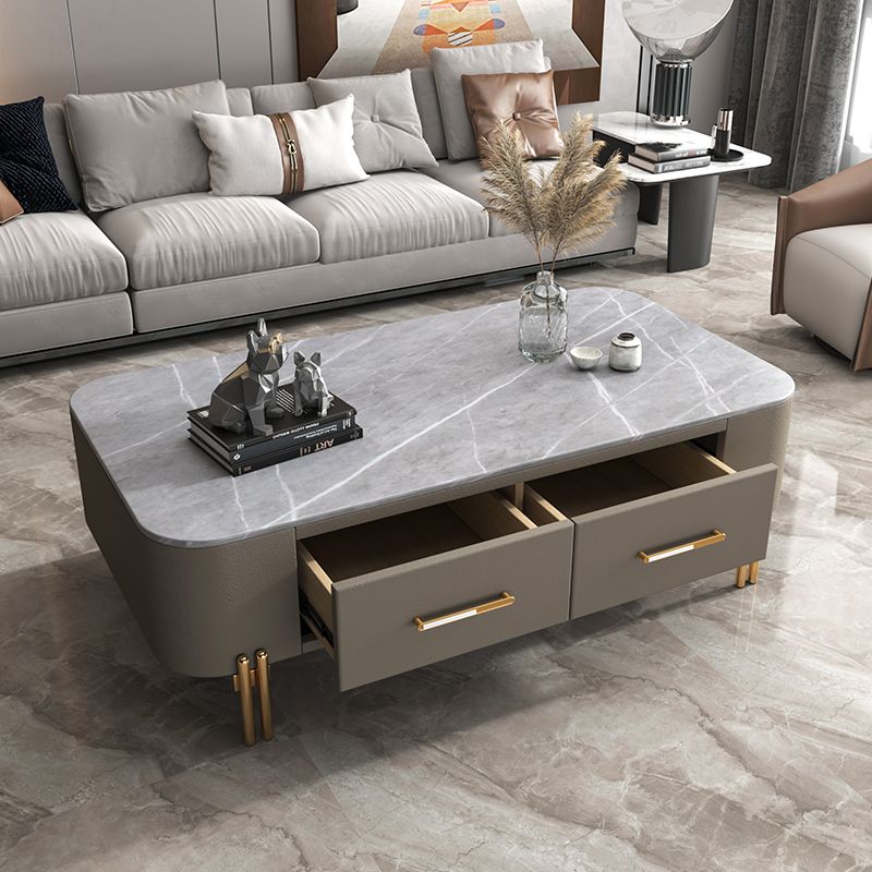 4 Legs Steel Frame Base Design Grey/white Slate Top Coffee Table