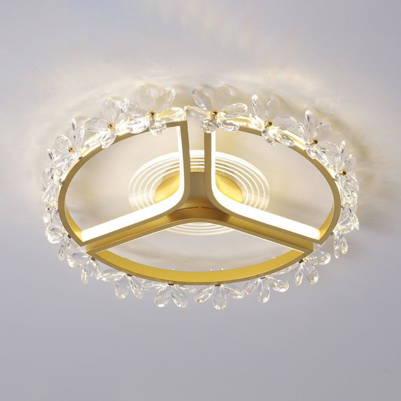 Lámpara de techo moderna de metal dorado y altura de montura de cristal transparente para sala de estar