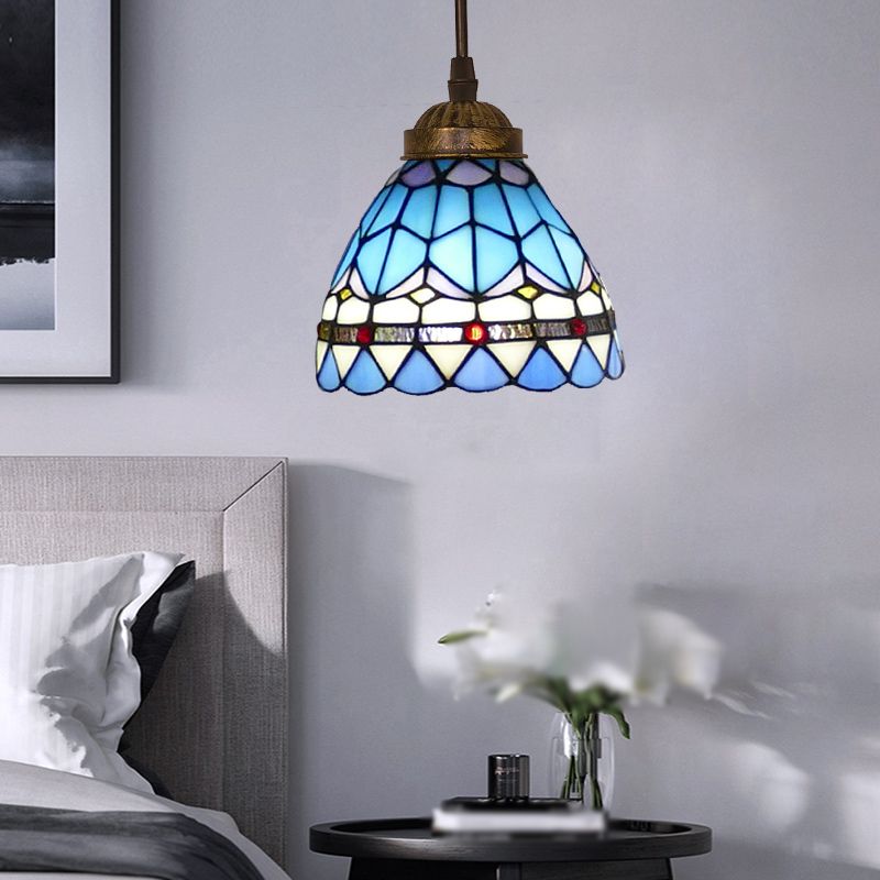 Tiffany Style Bell Shade Pendant Light Single Hand Cut Verre Suspension Lightture