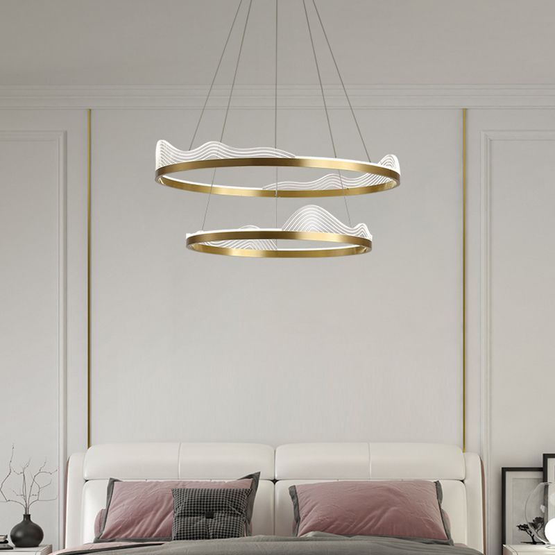 Ring Bedroom Chandelier Pendant Light Metal LED Simple Style Pendant Lighting Fixture in Gold