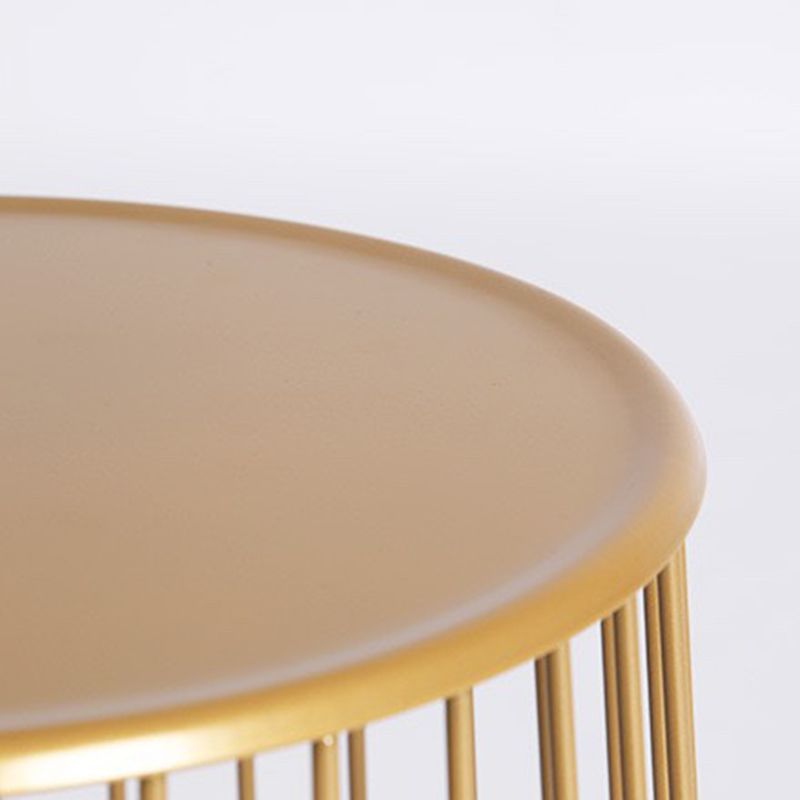 Mid-century Modern Round Iron Coffee Table, Brass/Black Frame Cocktail Table with Storage