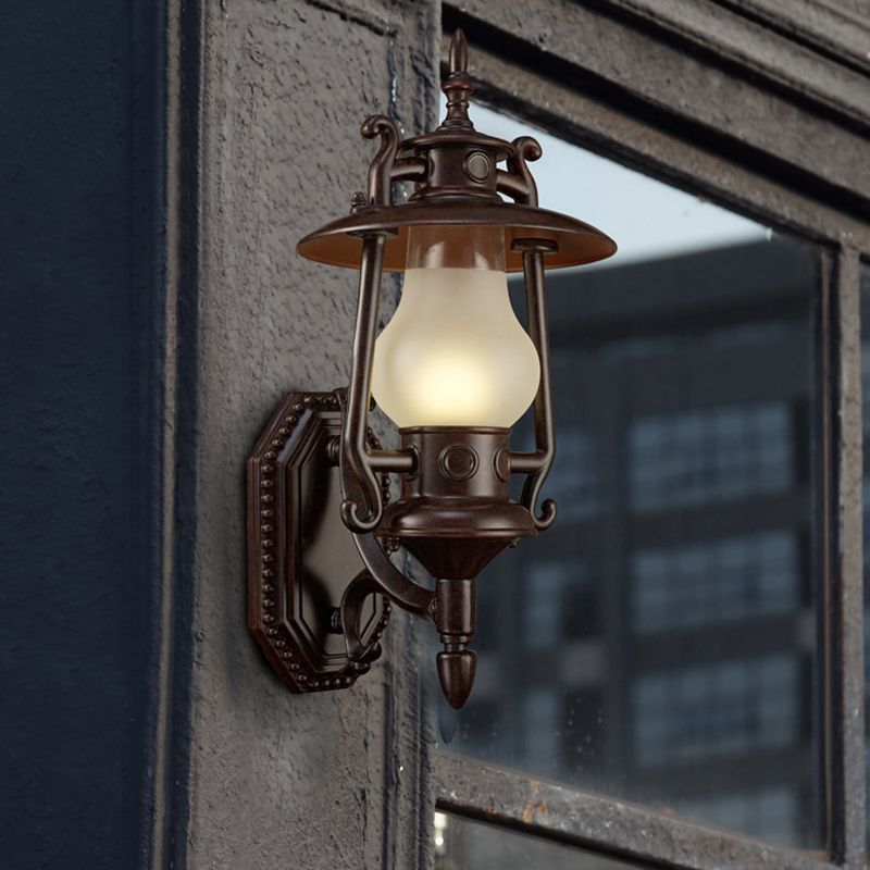 Lantern Frosted Glass Wall Lighting Warehouse 1 Head Corridor Wall Mount Lamp in Black