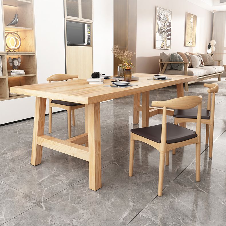 Rectangle Pine Solid Wood Table Modern Dining Table with Double Pedestal