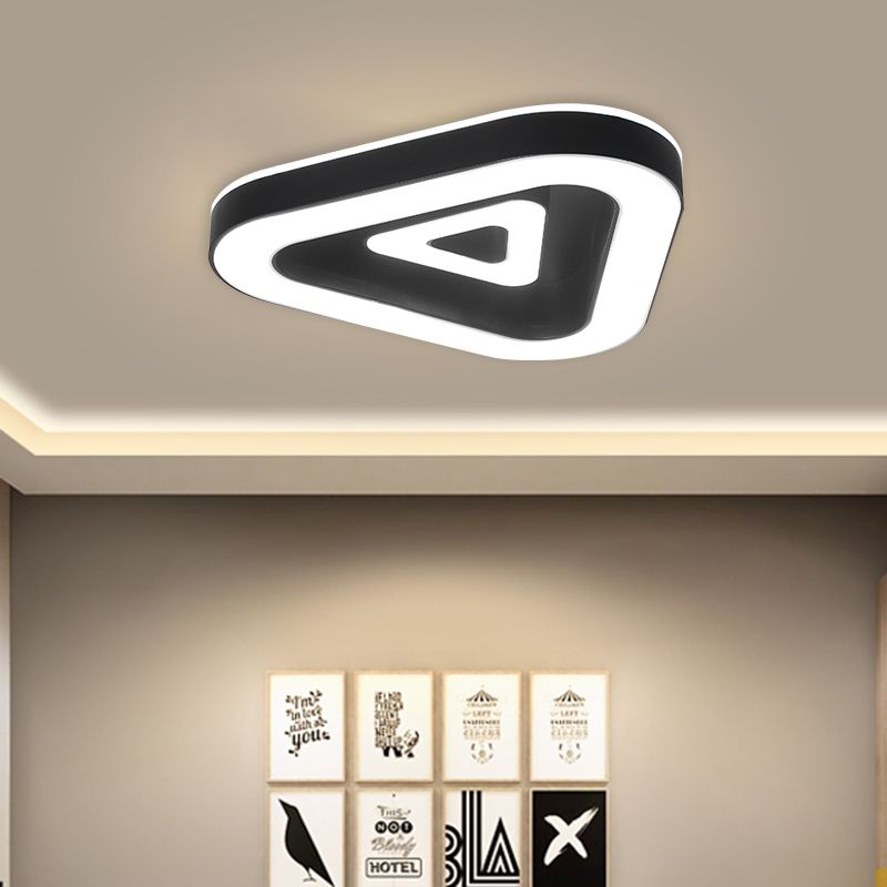 Triangular Flush Mount Ceiling Fixture Contemporary Metal 18"/21.5" Wide Black/White LED Flush Light for Bedroom