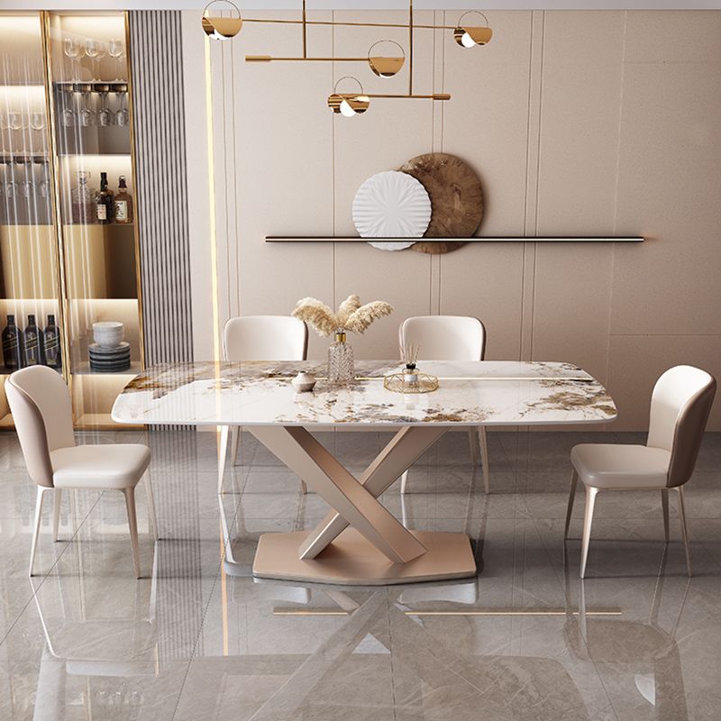 Modern Style Dining Table Rectangle Dinner Table with Metal Base for Dining Room