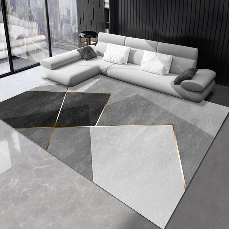 Geometric Area Rug Modern Contrast Panel Carpet Polyester Living Room Carpet with Non-Slip Backing