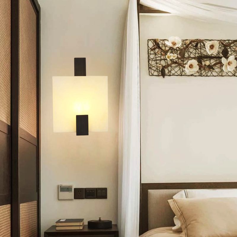 Square Marble Flush Wall Sconce Colonial 1 Bulb Foyer LED Wall Lighting Fixture in Gold/Black