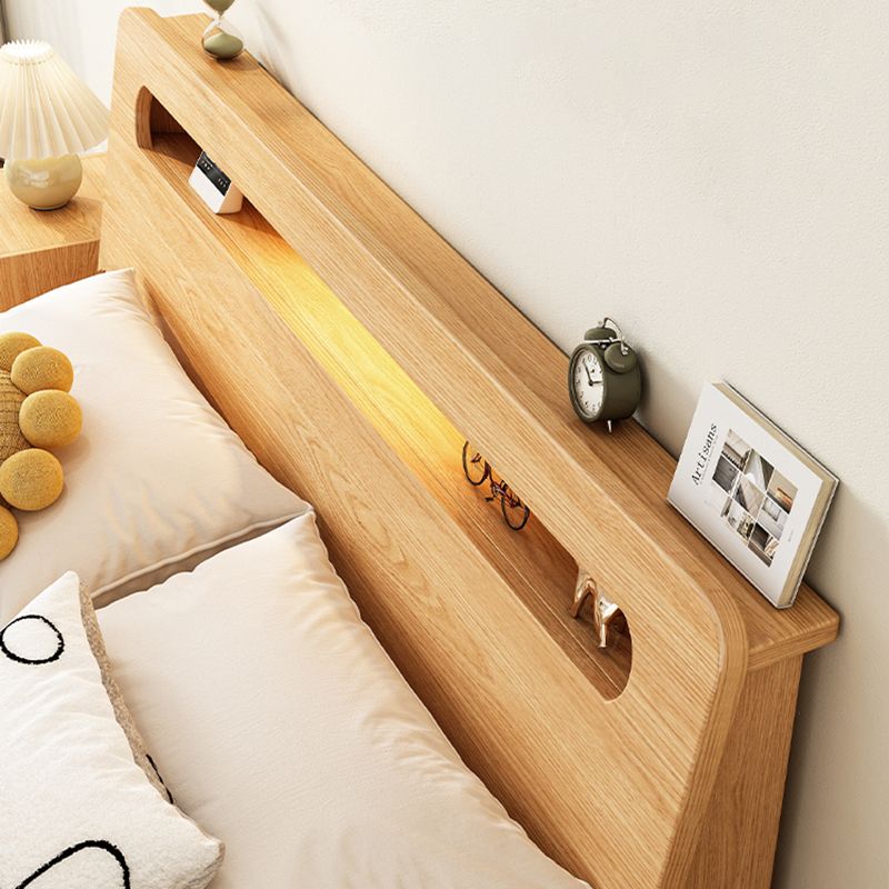 Panel Standard Bed in Natural Solid Wood Bed with Rectangular Headboard