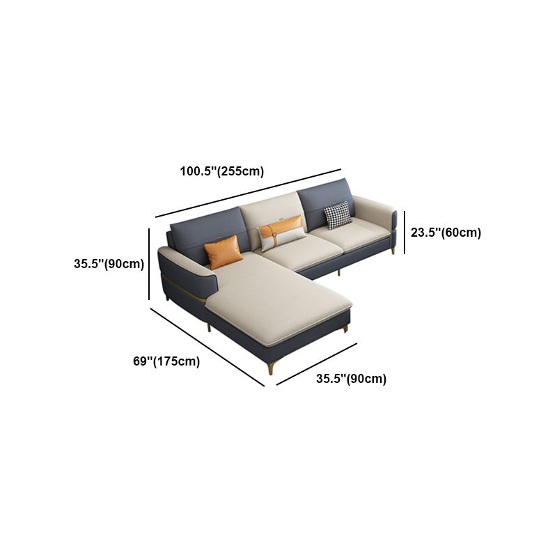 Scandinavian Faux Leather Sofa Square Arm Sofa with 2 Pillows