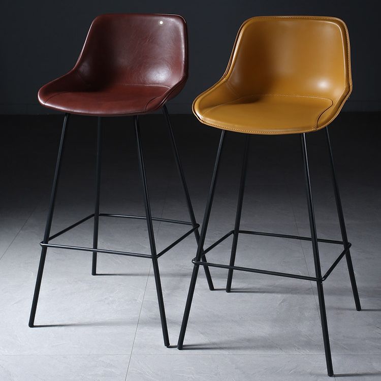Contemporary Upholstered Low Back Bucket Bar Stools with Metal Base