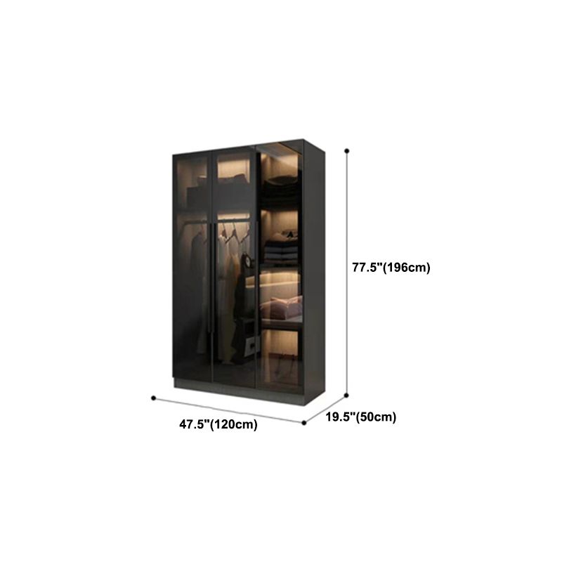 Black Glass Wardrobe Armoire Modern Style Wardrobe for Bedroom