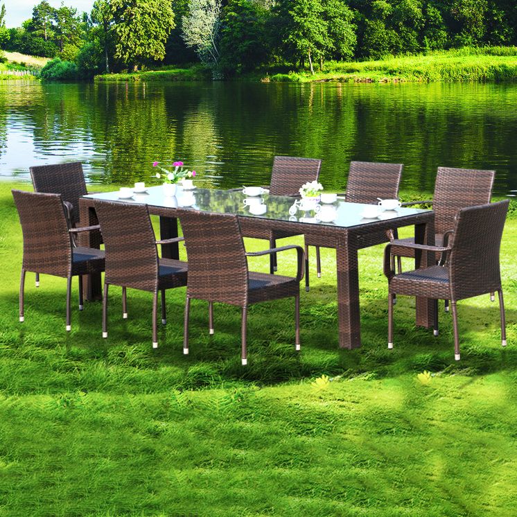 Outdoor Patio Dining Table Set 1/9/11 Pcs Plastic Wicker Frame Patio Table and Chairs