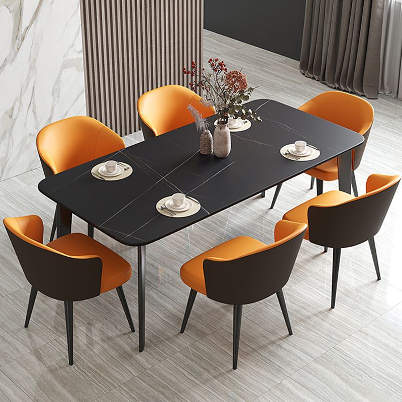 Black Steel 4-foot Table Industrial Rectangle Stone Top Dining Room Table