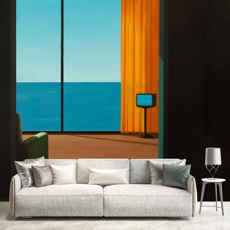 Art Sea outside Window Murals for Hotel Customized Wall Decor in Orange and Blue