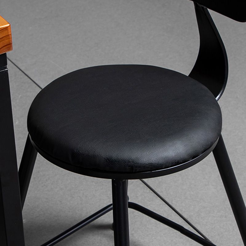 Coffee Shop Footrest Bar Stool Wood Counter-height Stool with Iron Legs