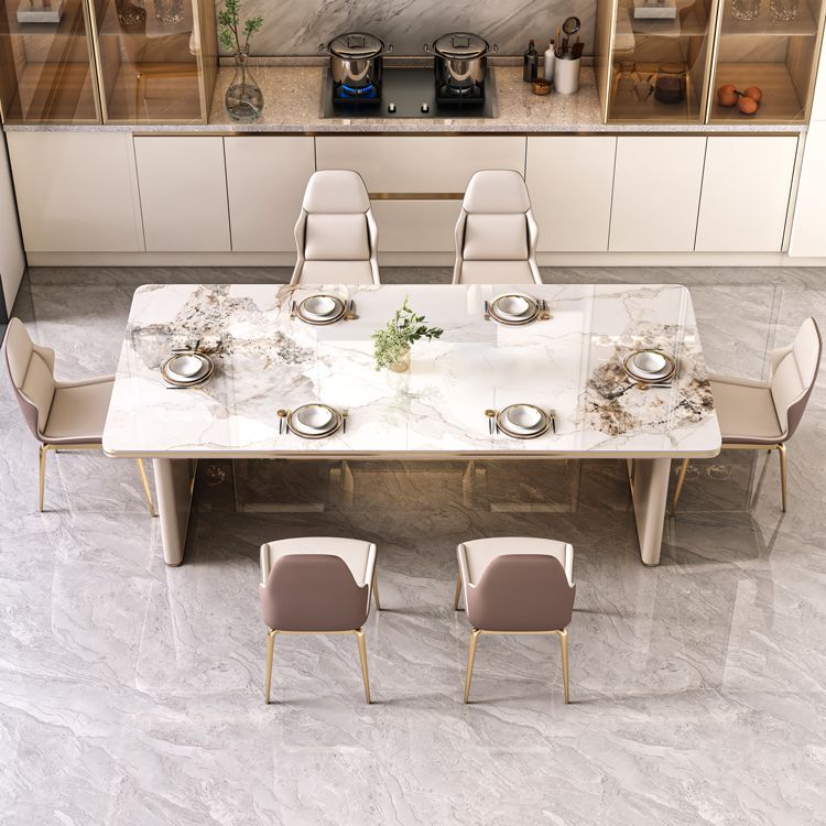 High Gloss White Dining Table Set 1/4/5/7 Pieces Stone Dinette Set for Kitchen