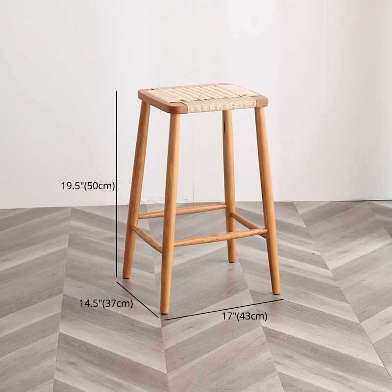 Modern Armless Backless Counter Stool Wood Bedroom Bar Stool with Rattan Cushion
