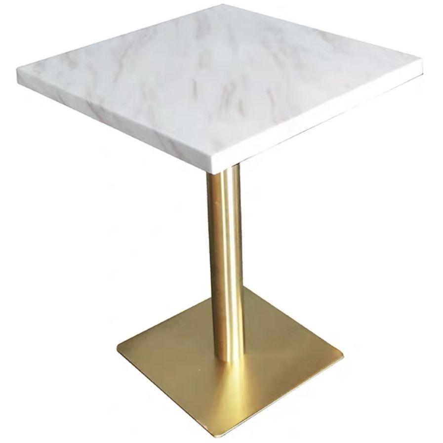 Metal Industrial Pedestal Dining Table Marble Top Table for Dining Room