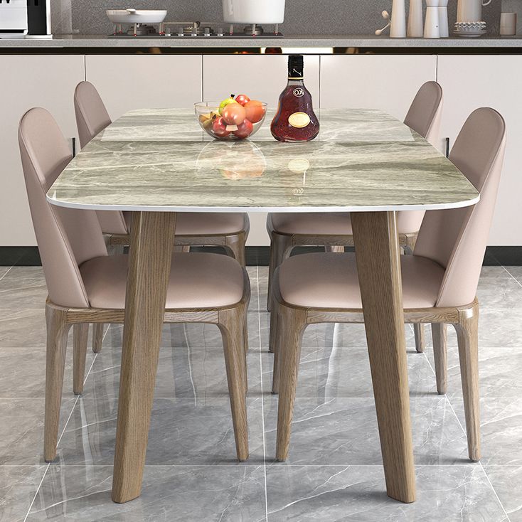 Minimalist Style White Slate Dining Table Rectangular Formal Dinette Set with Wood Base