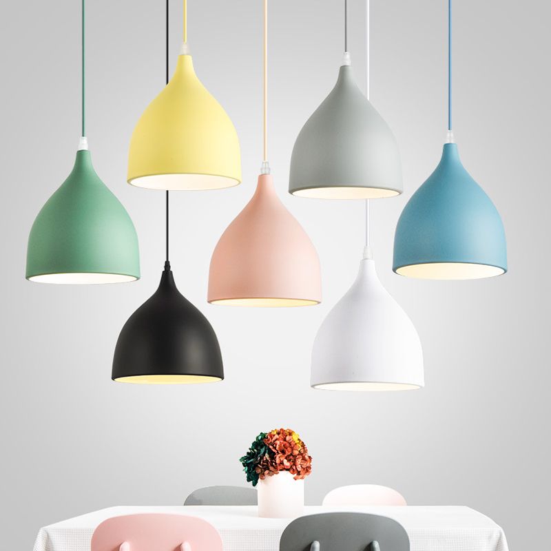 Forme de bol en métal Lumières suspendues modernes Macaron Style 1-Light Pendant Light pour bar