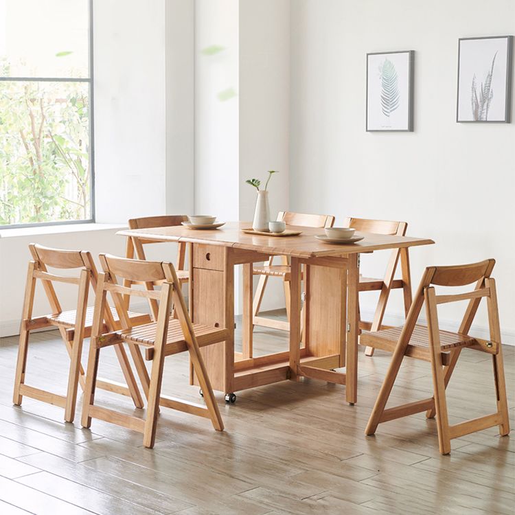 Mid-Century Modern Rectangle Dining Table Rubberwood Solid Wood Drop-Leaf Table