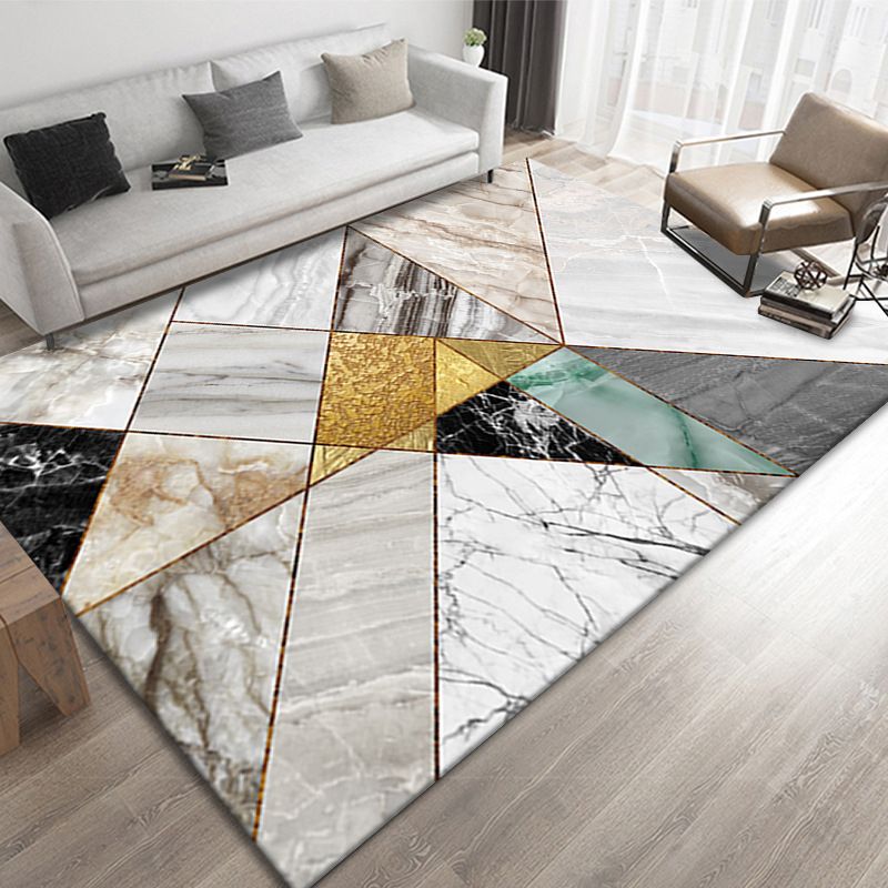 Marble Effect Indoor Rug Polyester Contemporary Rug Washable Area Carpet for Living Room