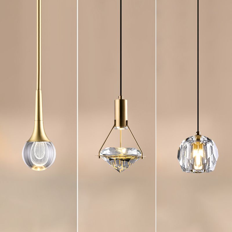 Crystal Geometric Shape Hanging Light Modern 1 Light Hanging Light Fixtures in Brass