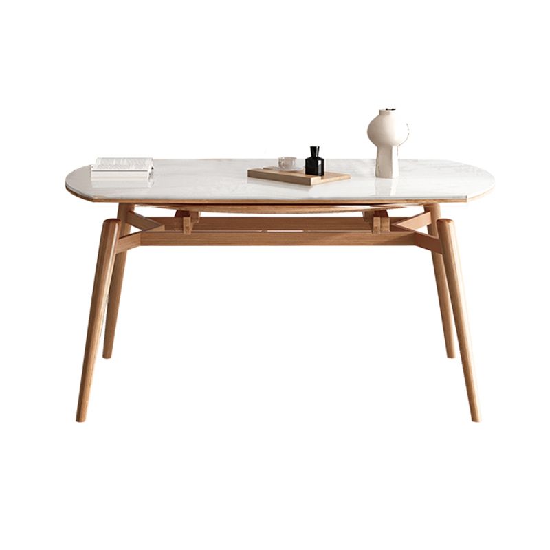 Modern Round Dining Table White Stone Tabletop with Solid Wood Legs