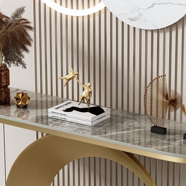 Modern Stone Console Accent Table Half Moon Iron End Table for Hall