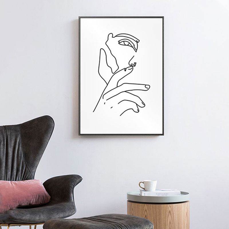 Scandinavian Style Canvas White Charcoal Drawings Character Portraiture Wall Art Print